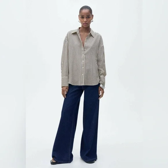 Mango striped button down blouse - Picture 1 of 5